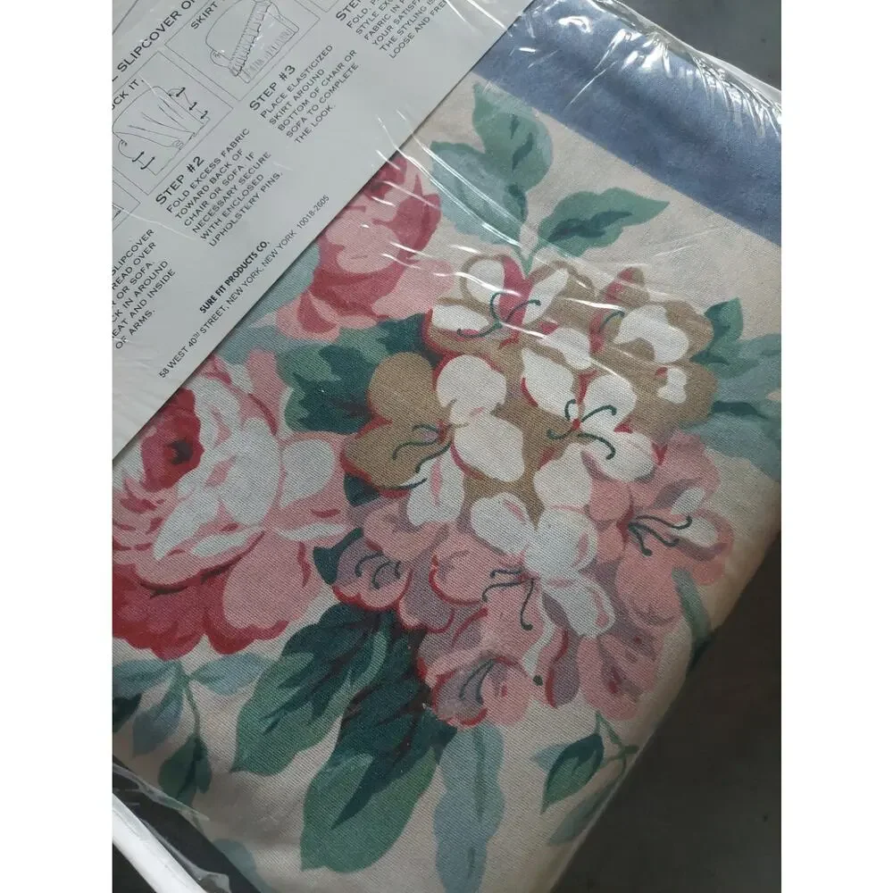 NOS Vtg 90s Chair Slip Cover Cottagecore Cabbage Roses Coastal Cottage